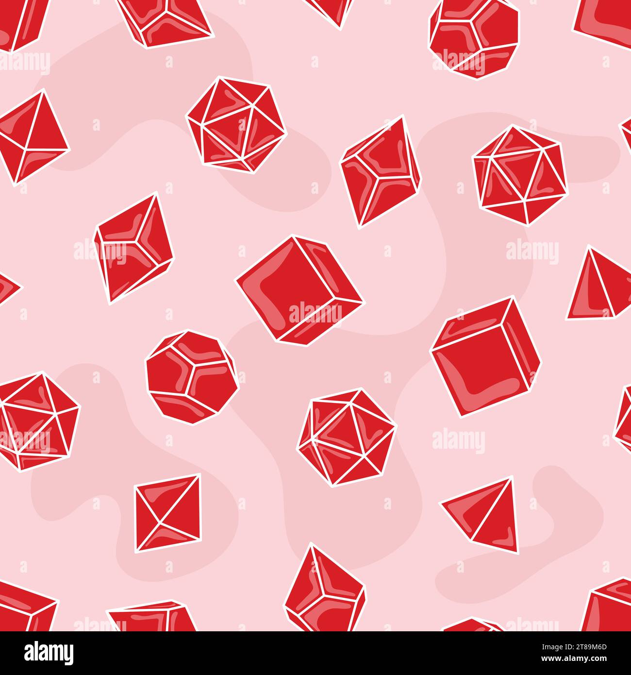 Seamless pattern of red dice for board games. Pattern of D 4, 6, 8, 10