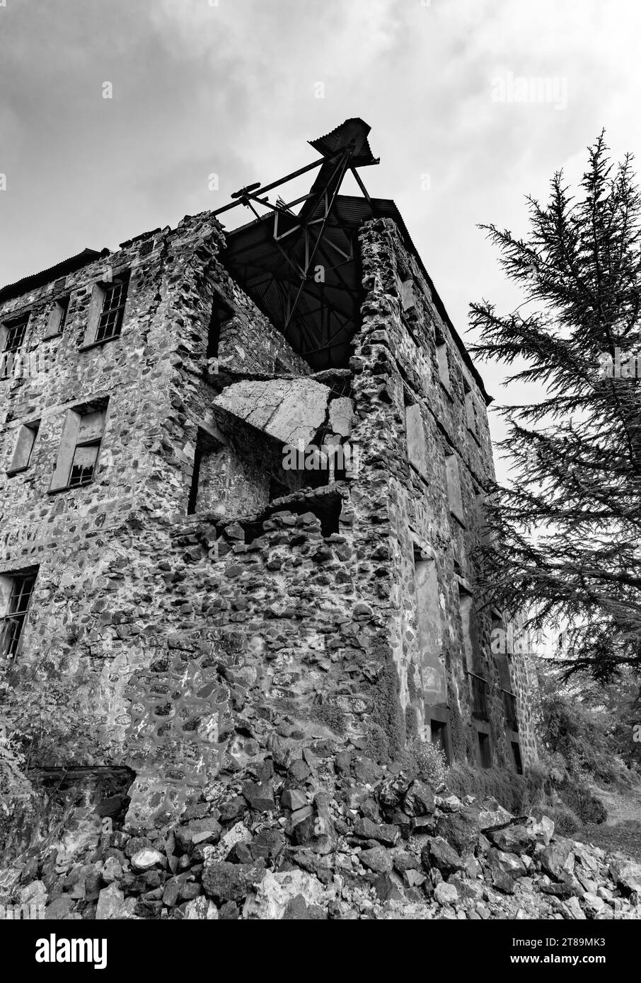 The building of the abandoned hotel Berengaria. Troodos. (Cyprus) Stock Photo