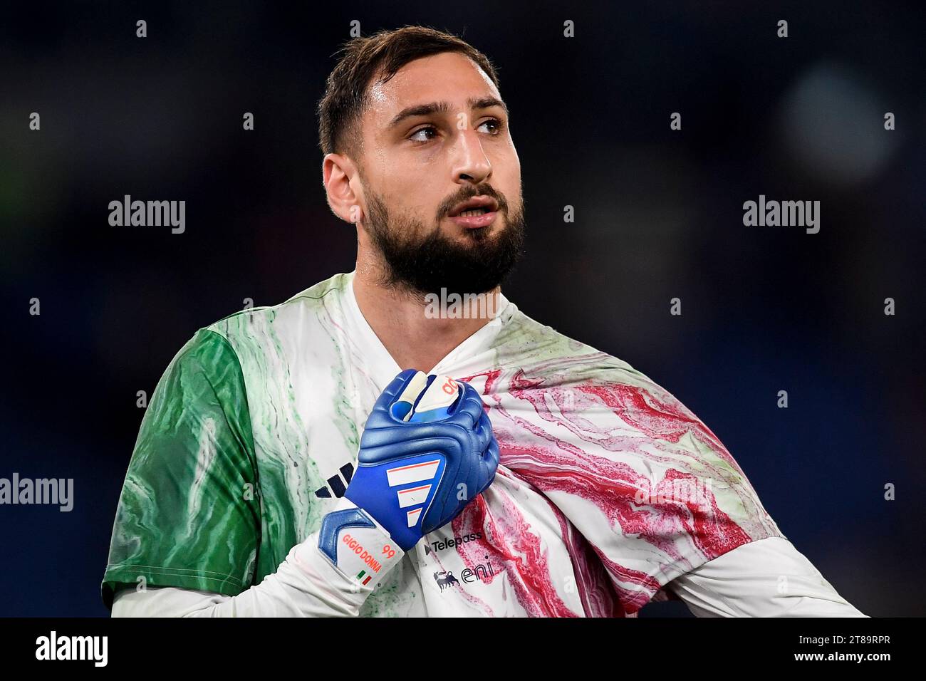 Gianluigi Donnarumma of Italy warms up during the Euro 2025 Qualifiers