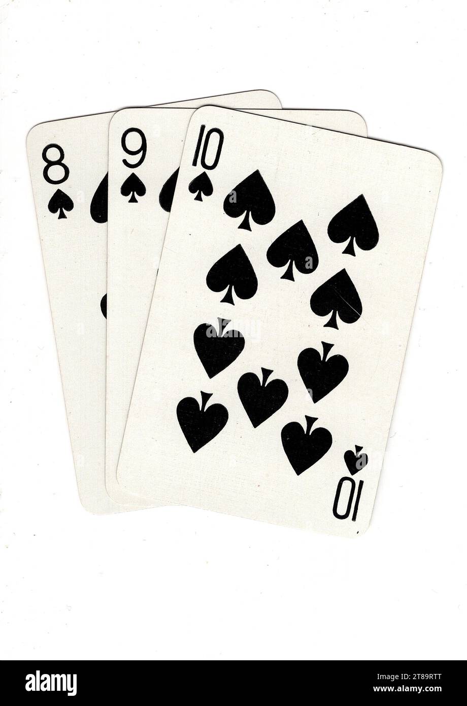 Spades Rundown Antique playing cards showing a three card run of eight, nine and ten ...