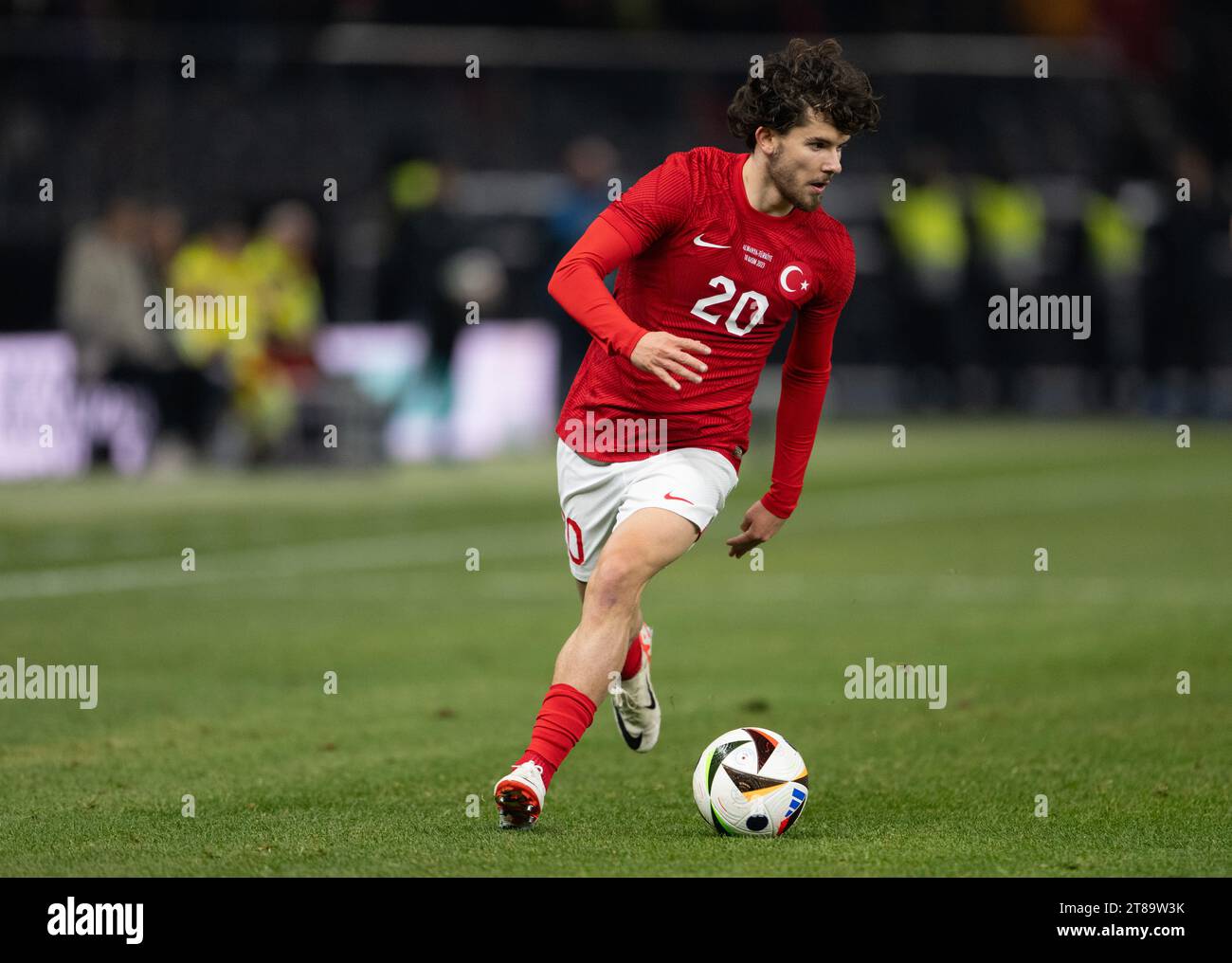 Berlin, Germany. 18th Nov, 2023. Soccer: International match, Germany - Turkey, Olympic Stadium. Ferdi Kadioglu from Turkey plays the ball. Credit: Robert Michael/dpa/Alamy Live News Stock Photo