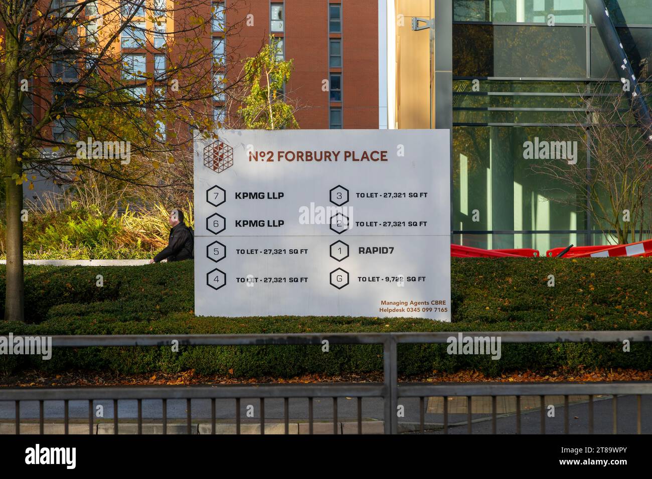 Sign advertising modern architecture office building, Forbury Place, Reading, Berkshire, England, UK Stock Photo