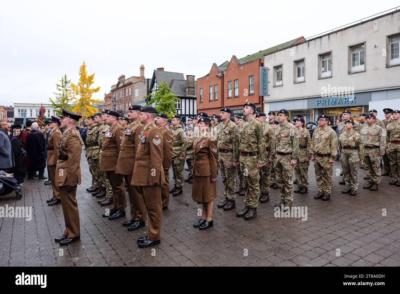 soldiers in loughborough town centre on remembrance day Stock Photo