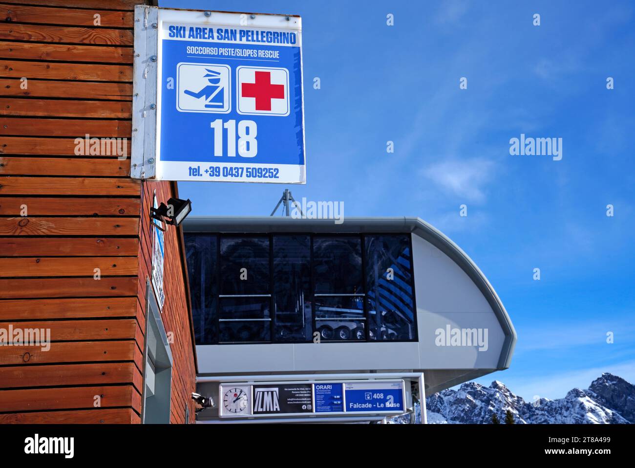 ski area Passo San Pellegrino-Falcade, Tre Valli,Pala Group,Dolomites Group,Provinze Belluno,Italy,skiers Stock Photo