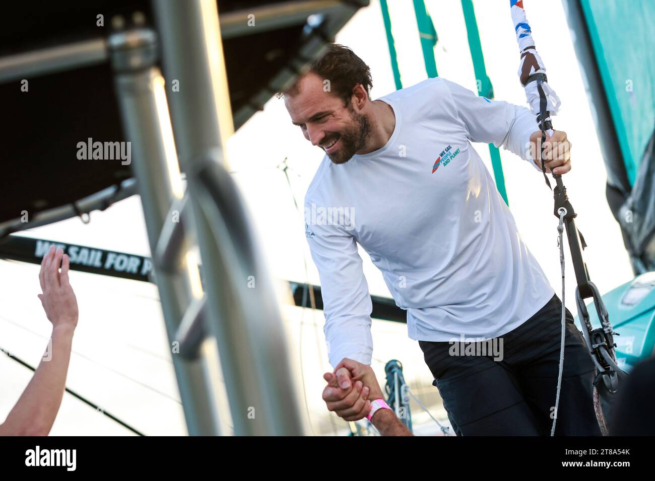Le Havre, France. 19th Nov, 2023. Sam Goodchild (gbr), For the Planet, third in Imoca during the arrival of the 16th edition of the Transat Jacques Vabre, yachting race at Fort de France, Martinique, on November 19th, 2023 - Photo Pierre Bourras/DPPI Credit: DPPI Media/Alamy Live News Stock Photo