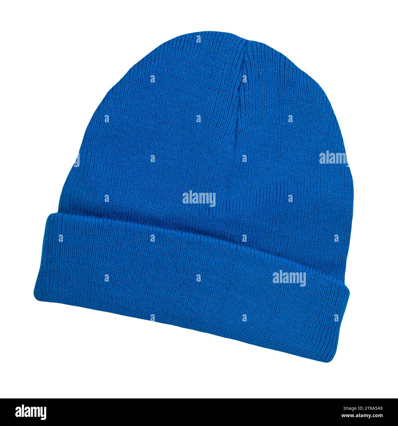 1 blue woolen cap isolated on white background Stock Photo Alamy