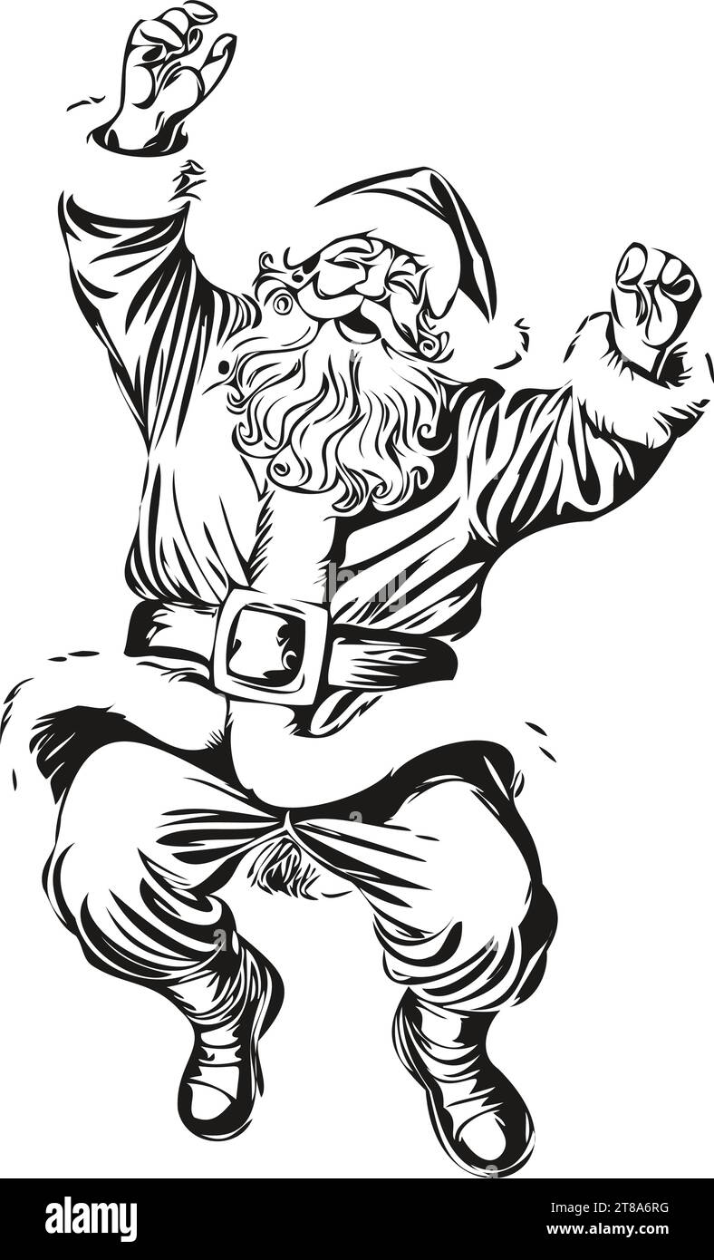Santa Claus Sketch Illustration Detailed Father Christmas Drawing, Classic Style, black white isolated Vector ink outlines template for greeting card, Stock Vector