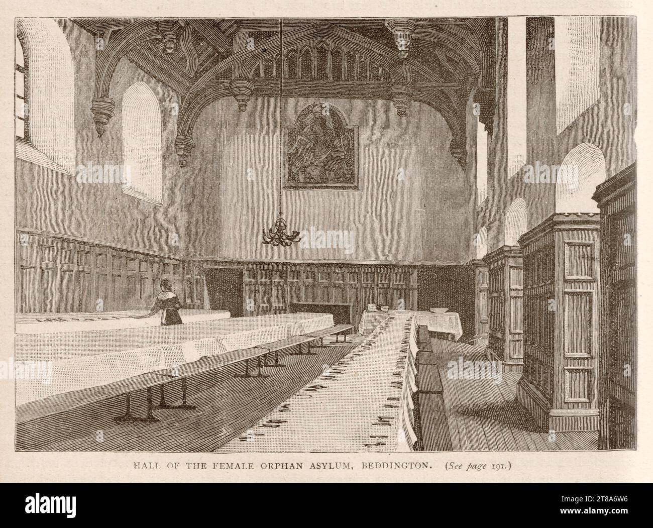 Engraving of hall of the female orphan asylum in Beddington from the ...