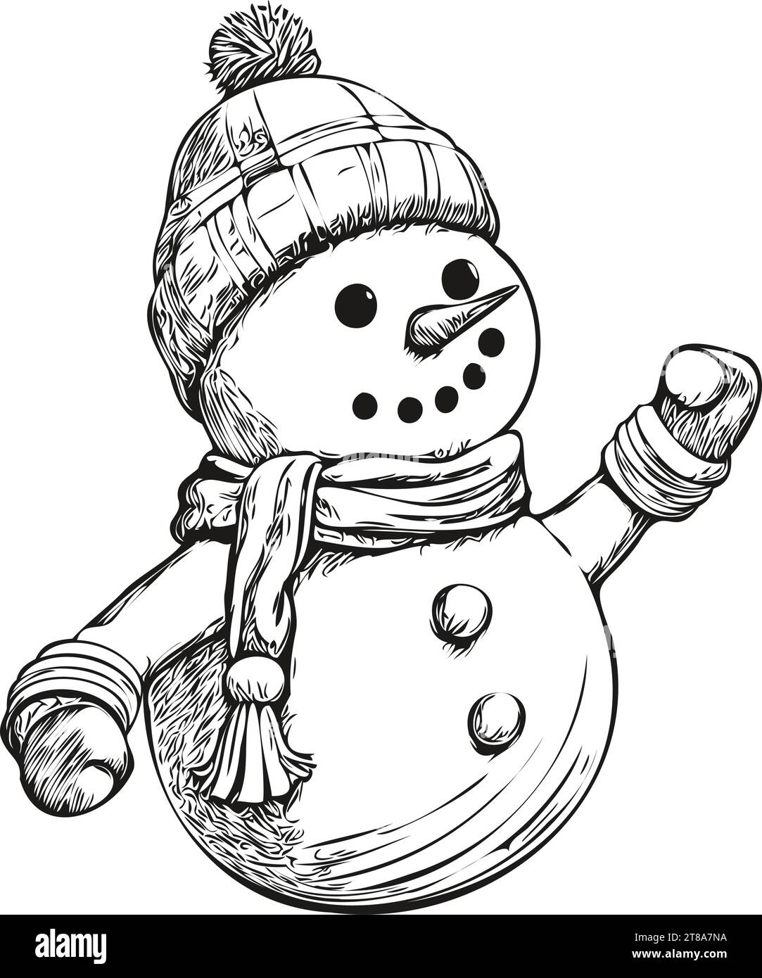 Snowman Christmas Cartoon Festive Hand Drawn Sketch in Classic Vintage