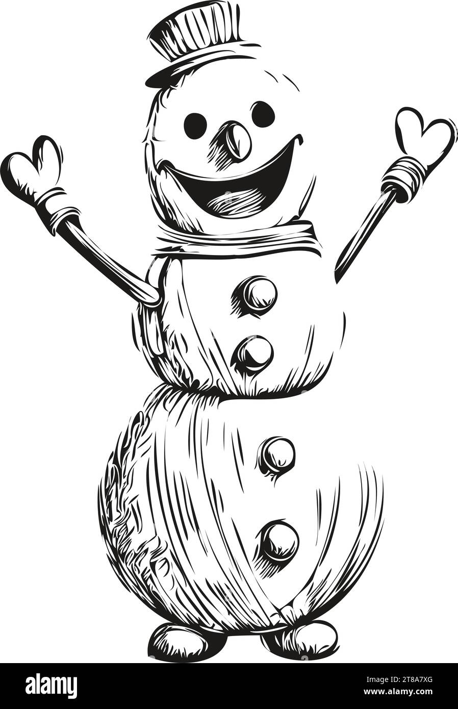 Snowman Hand Drawn Vector Sketch Cartoonish 2024 Snowman In Vintage   Snowman Hand Drawn Vector Sketch Cartoonish 2024 Snowman In Vintage Engraving Style And Seasonal Cheer Black White Isolated Vector Ink Outlines Templ 2T8A7XG 