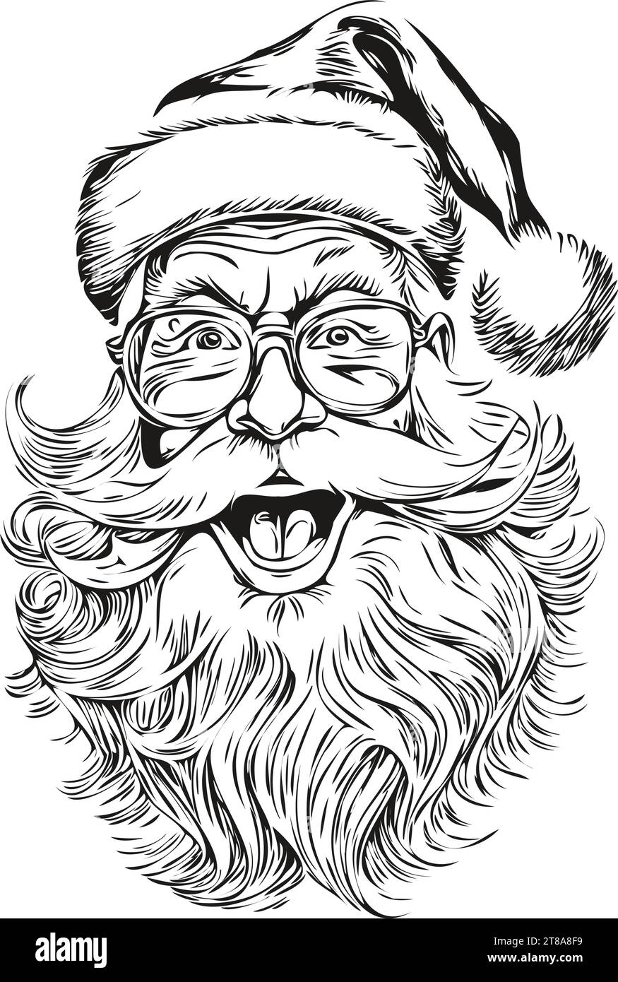 Santa Claus Vintage Engraved Silhouette Detailed Sketch, Classic Father