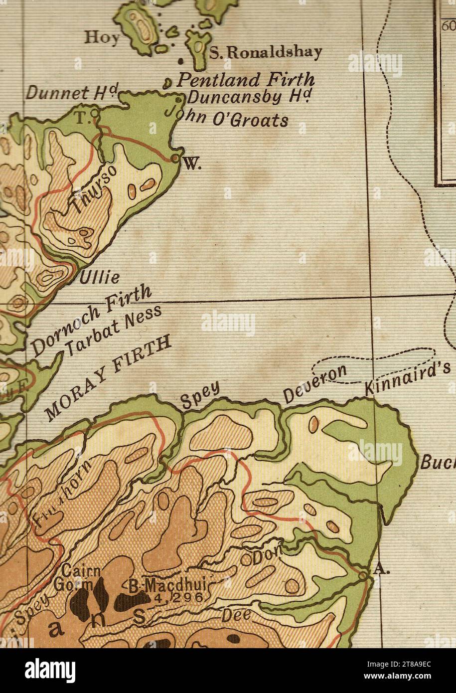 An antique geographical sepia coloured map of Scotland showing the