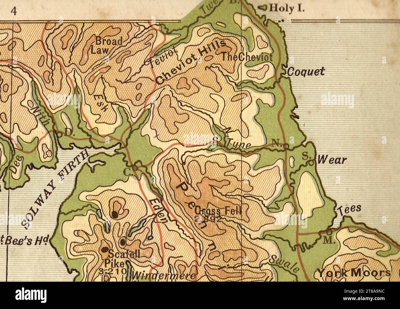 An antique geographical sepia coloured map of England showing the