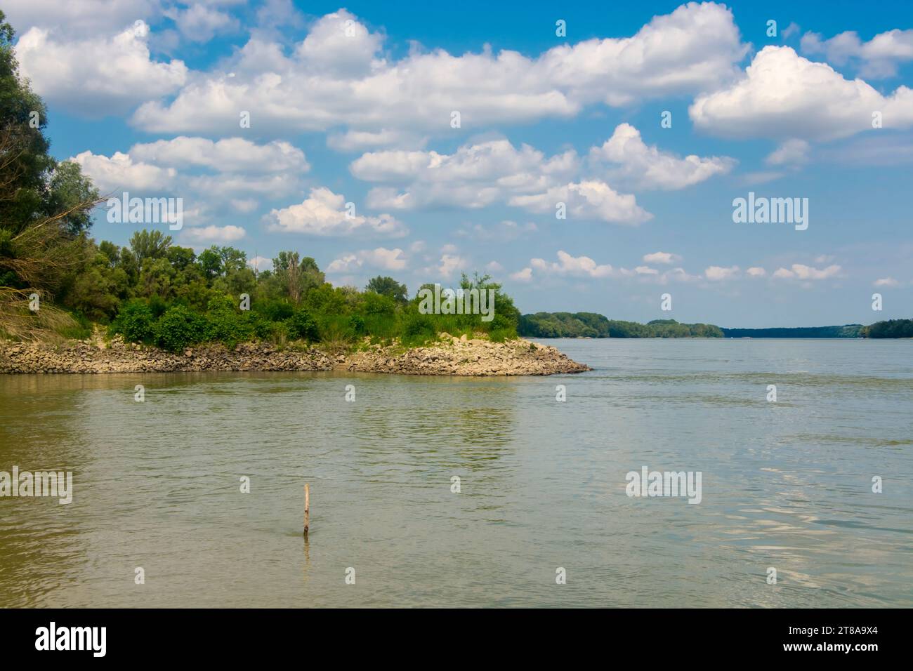 Rocky reef in the Danube river in Mohacs, in South Hungary Stock Photo