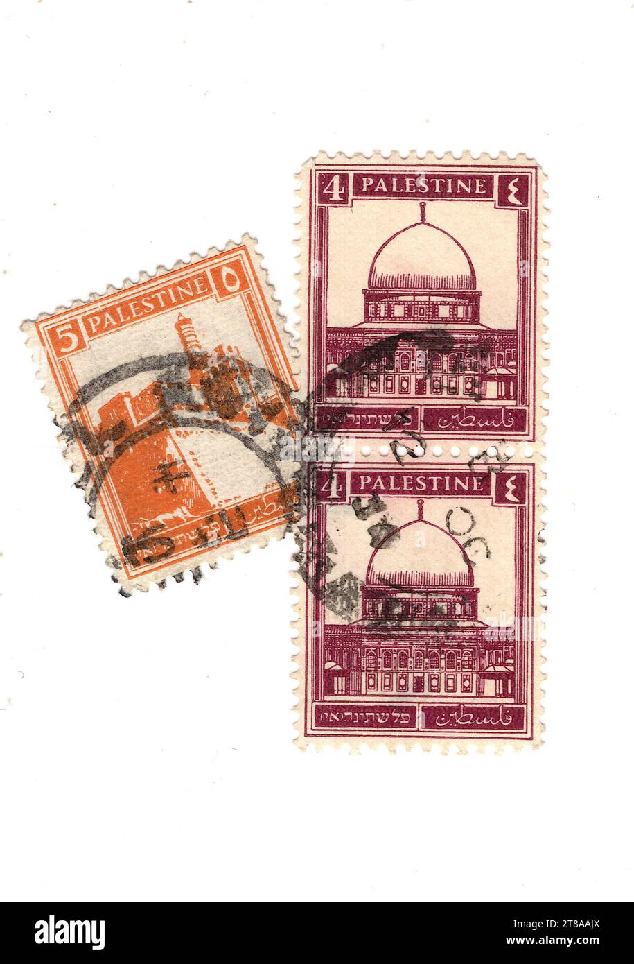 Vintage postage stamps from Palestine isolated on a white background ...
