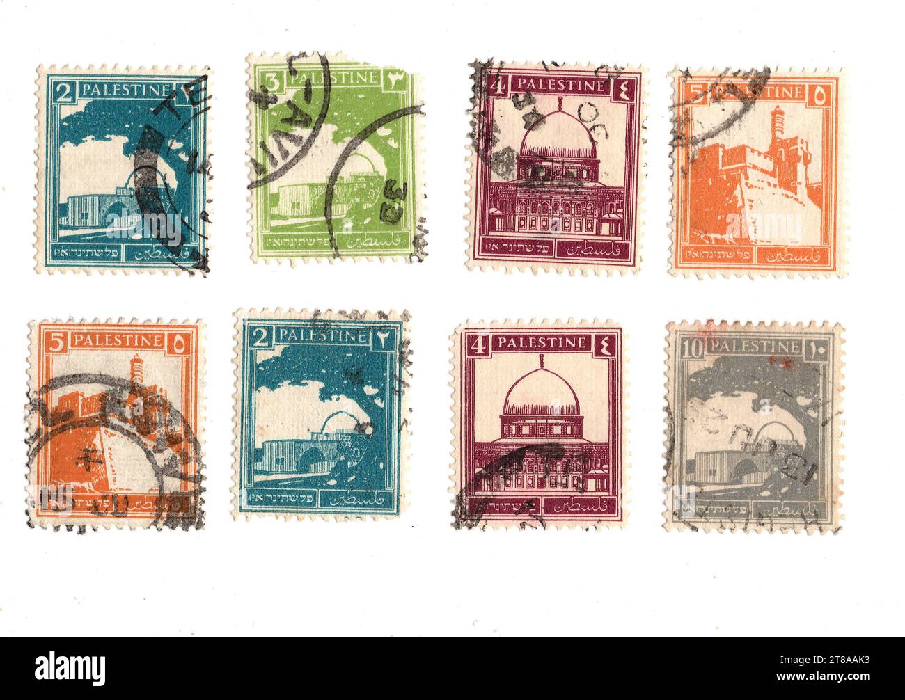 Vintage postage stamps from Palestine isolated on a white background ...