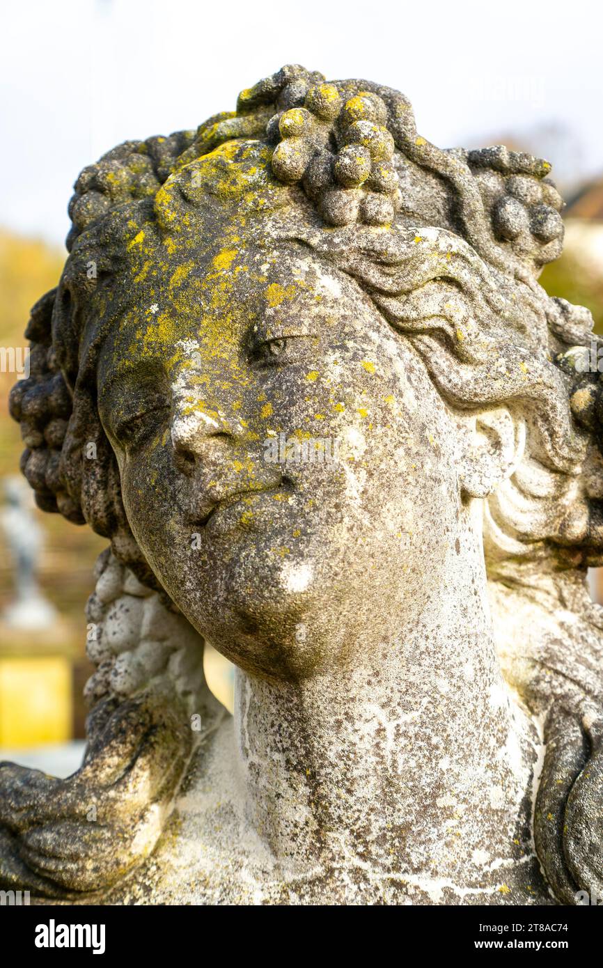 Female woman face stone composite bust of Bacchiante, Garden Art