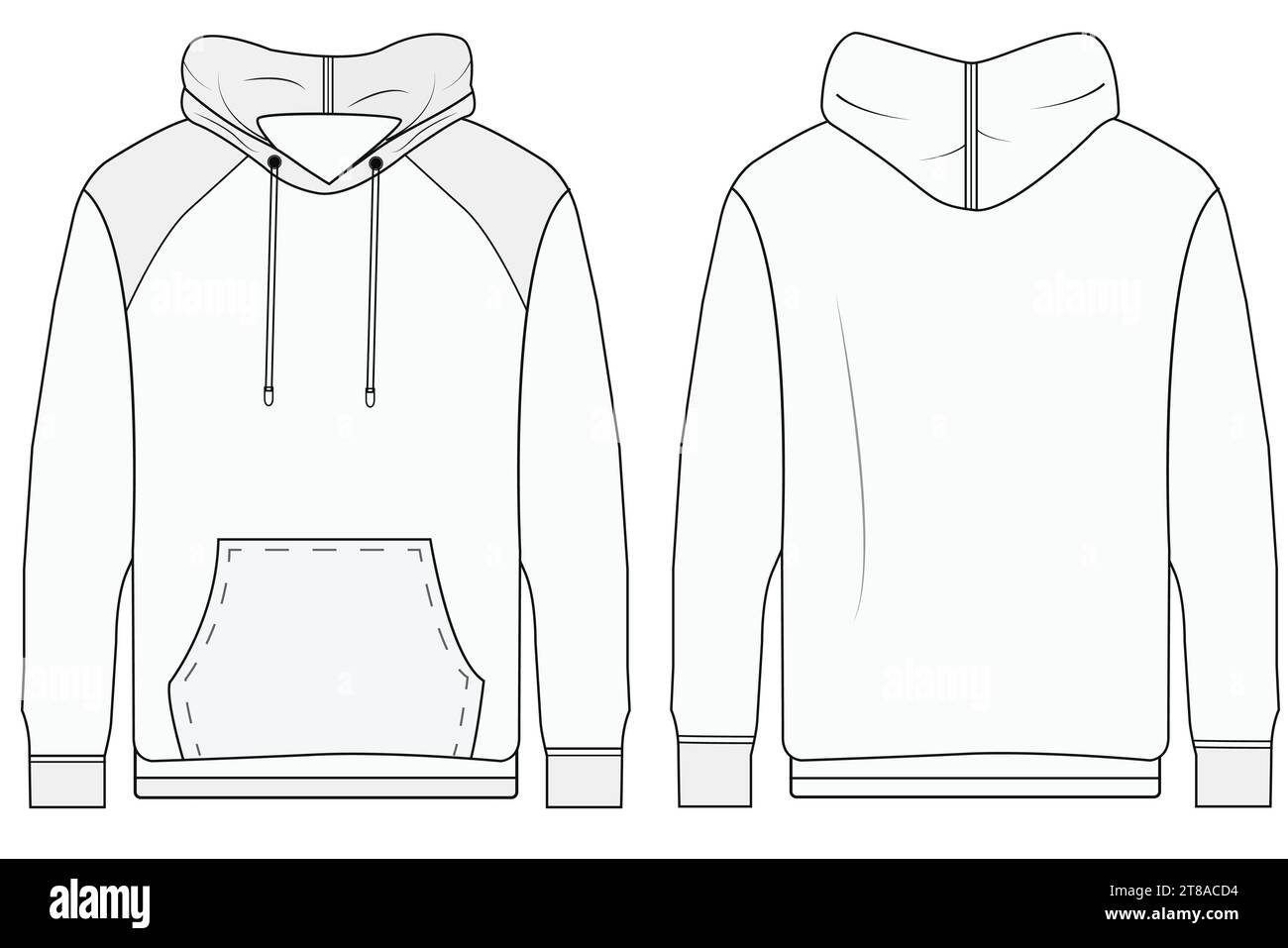 Girl's cropped Sweatshirt design fashion flat sketch template. Oversize crop  Hoodie sweat with long sleeves techical drawing template. Hoodie fashion  cad. Stock Vector