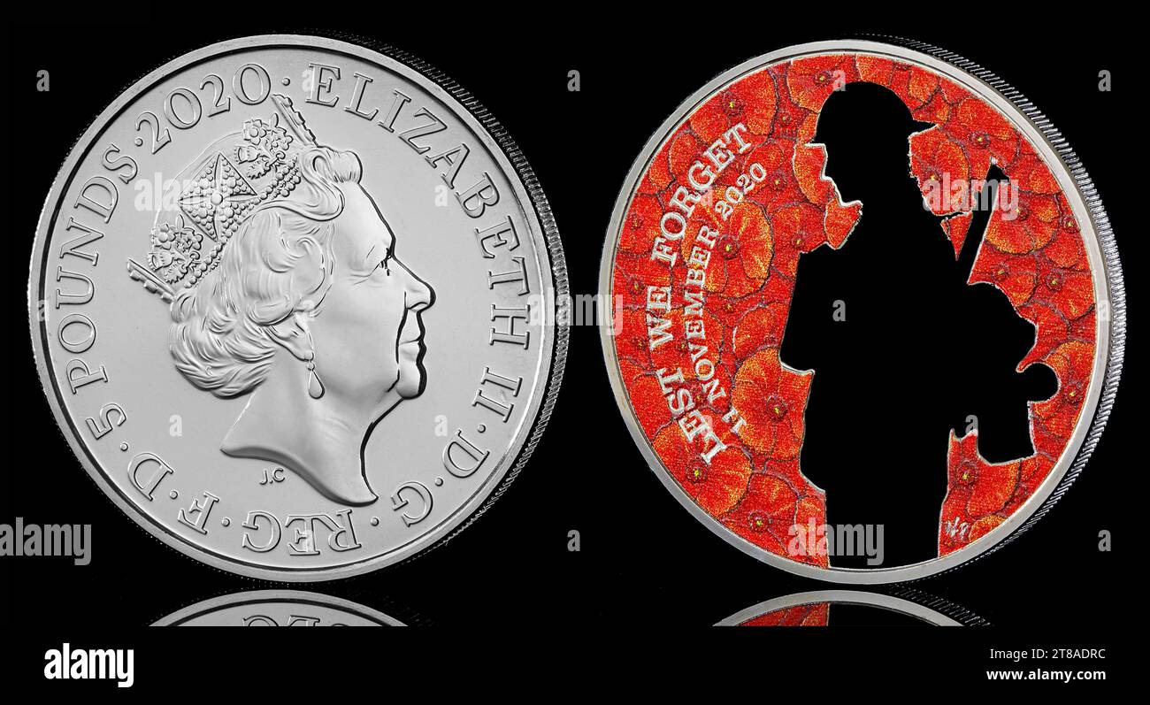 2020 £5 coin to commemorate  the end of the first world war. Stock Photo