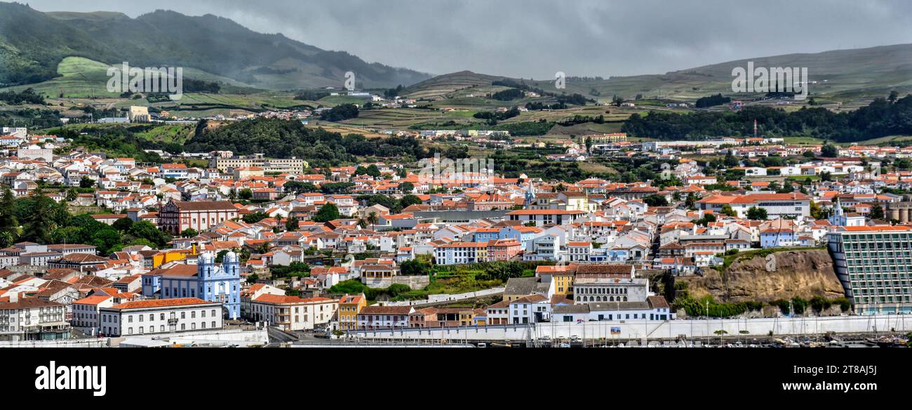 Vista Panorâmica da Cidade de Angra do Heroísmo a partir do Forte de São Sebastião. Stock Photo