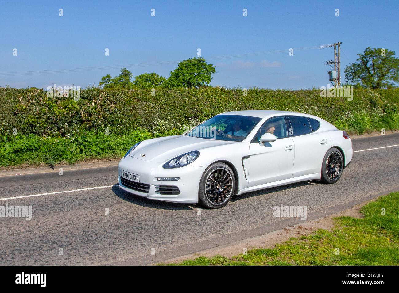 2014 White Porsche Panamera D V6 Tiptronic S AutoS Auto White Car Hatchback Diesel 2967 cc Stock Photo