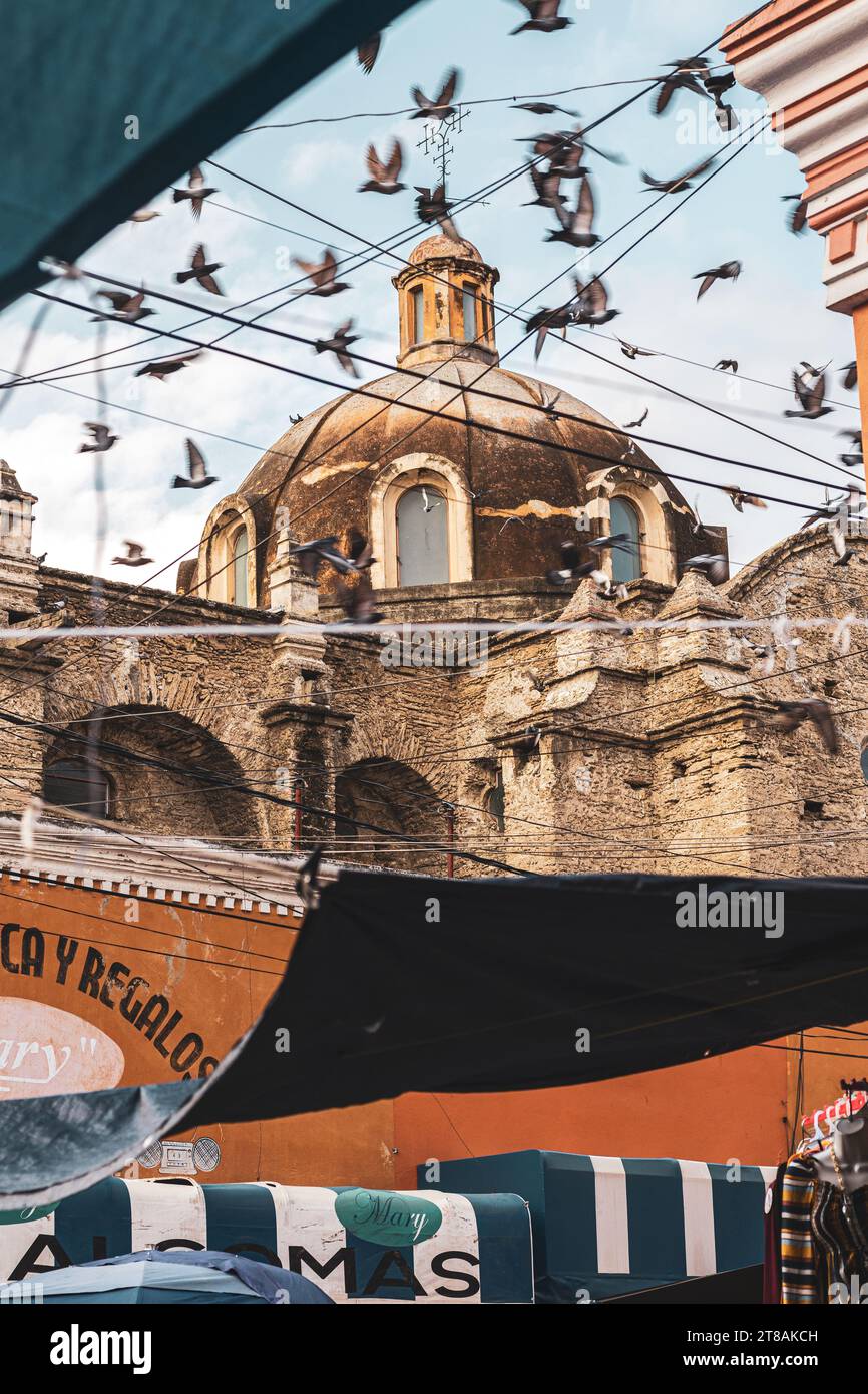 Iglesia y Ex-Convento San Francisco, Tehuacan centro, Mexico, morning shot, seen from the market, 2022 Stock Photo