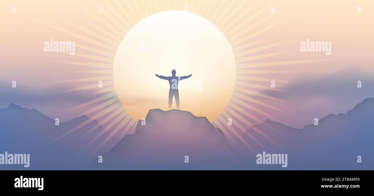 Man silhouette standing on mountain peak Stock Vector Image & Art - Alamy