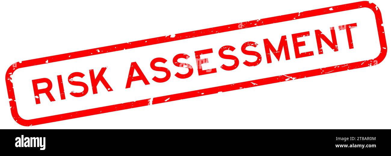 Grunge red risk assessment word square rubber seal stamp on white