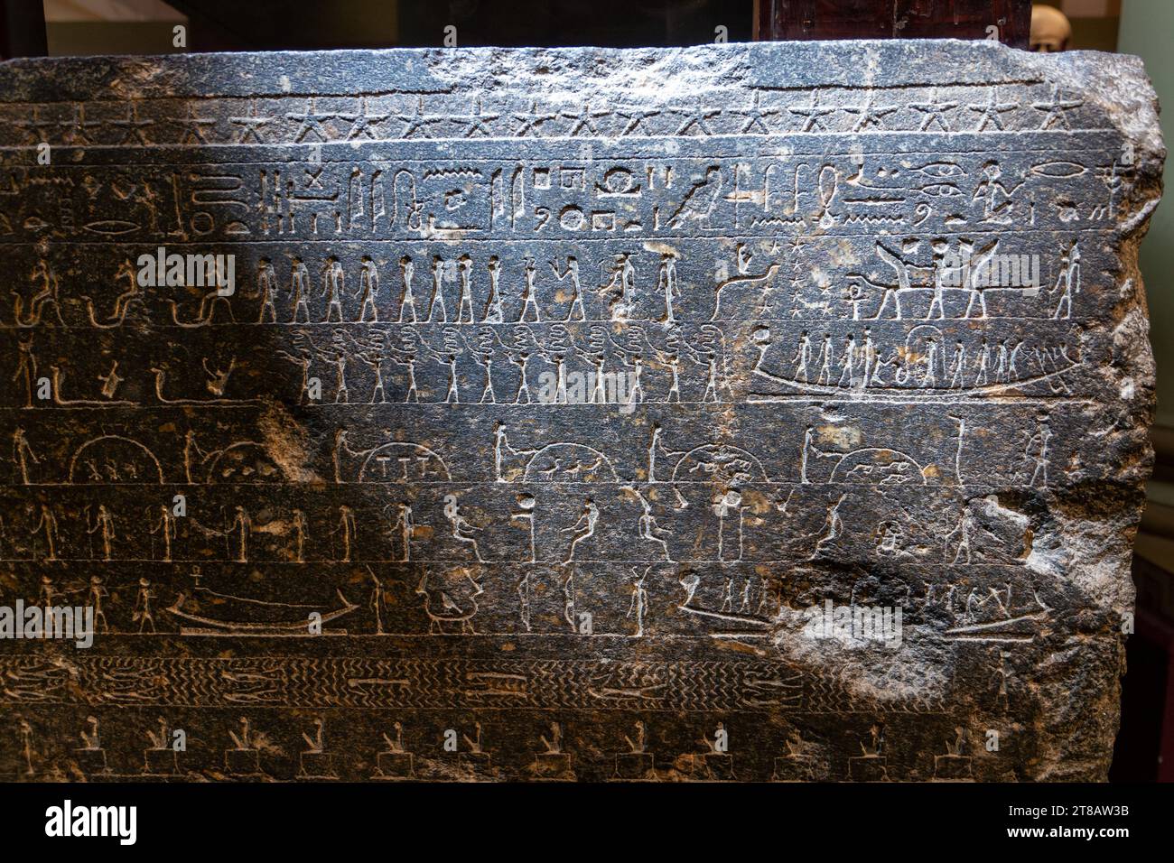 CAIRO, EGYPT - 02 SEP 02, 2023: drawings carved on the granite sarcophagus of ancient Egypt Stock Photo