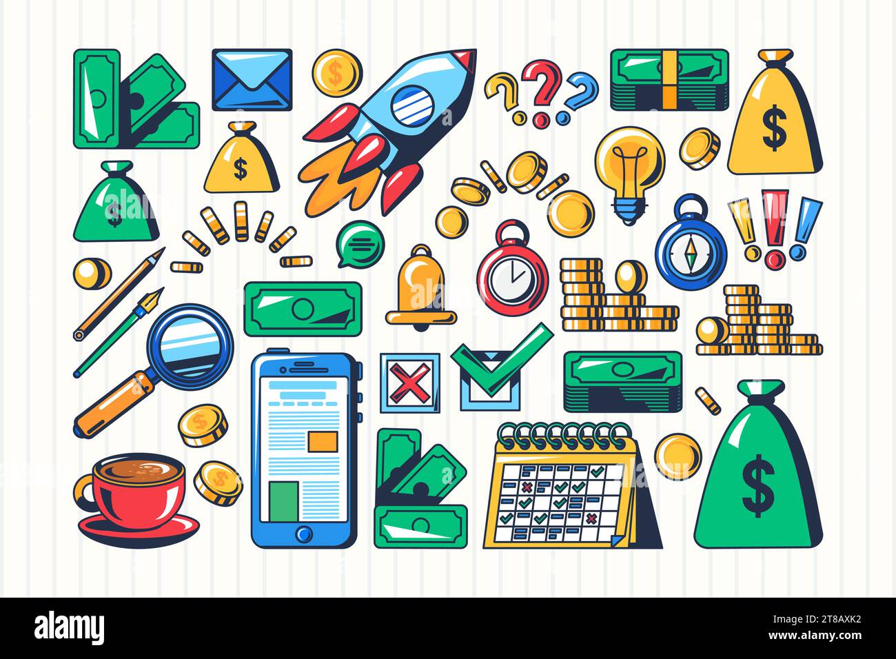 Set of stroked icons for finance concept, infographic. Planning and analysis of budget of financial operations. Business process organization Simple c Stock Vector
