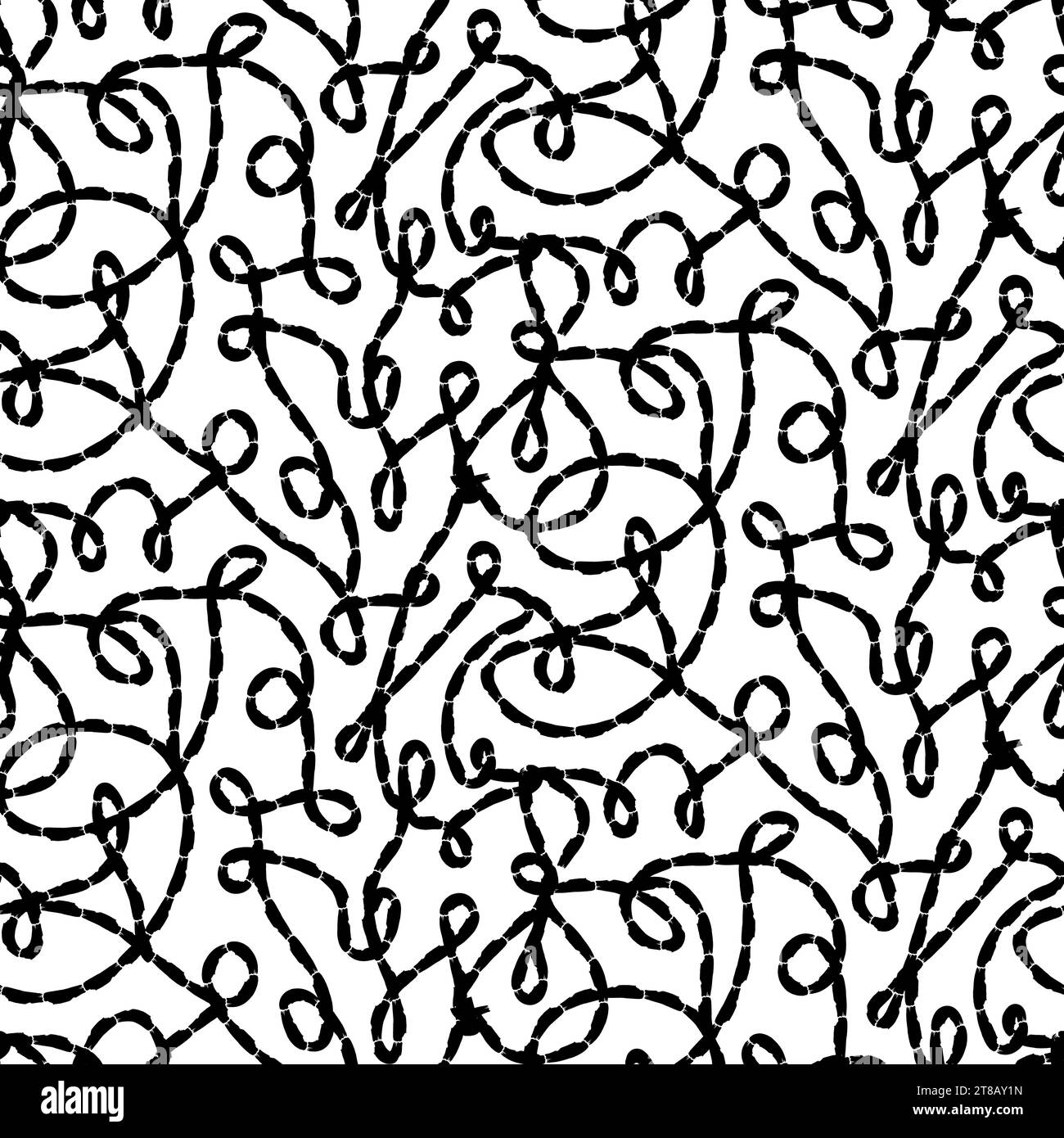 Grunge Black Lines seamless pattern with hand drawn curl lines. Ornament for printing on fabric, cover and packaging. Simple black and white vector or Stock Vector