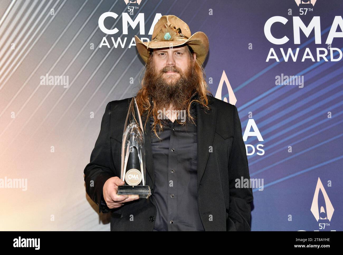 Chris Stapleton poses with the award for male vocalist of the year in