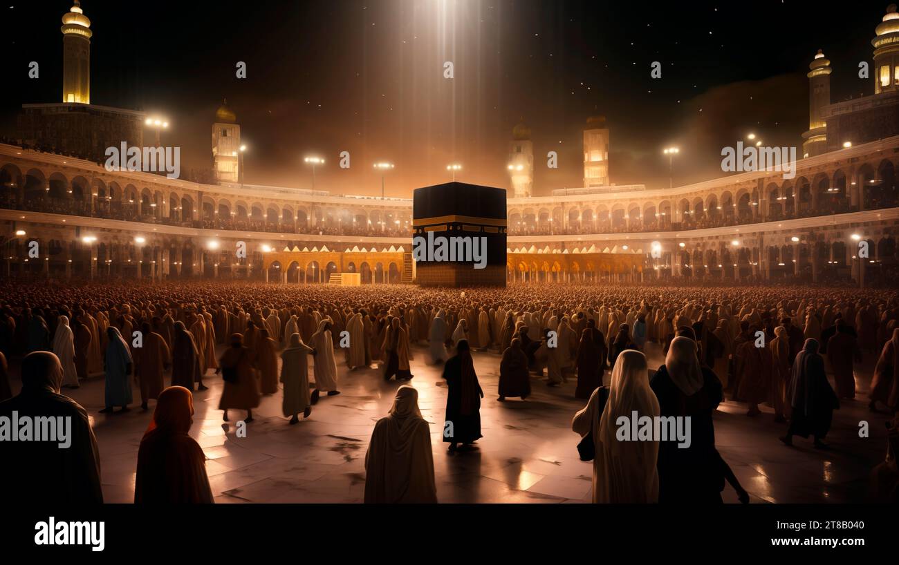 Pilgrims circumambulate the Kaaba at Masjidil Haram in Makkah, Saudi Arabia Stock Photo
