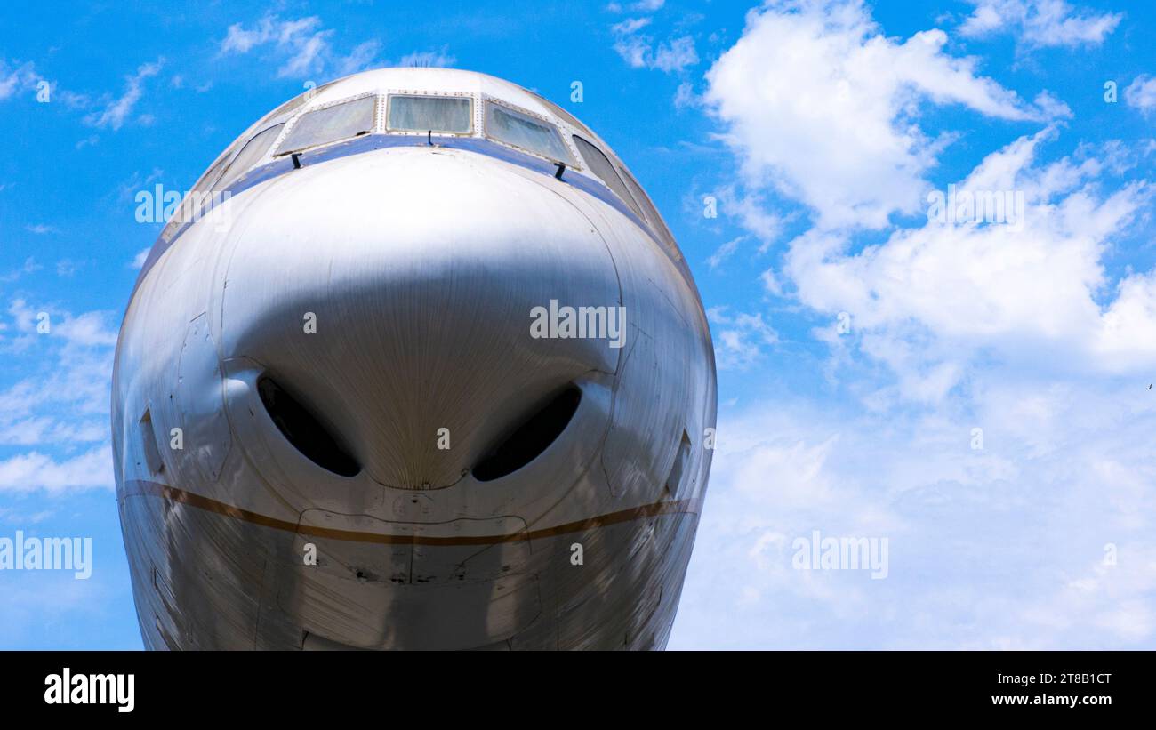 United Airlines Douglas DC-8 at the California Science Center nose cone view Stock Photo