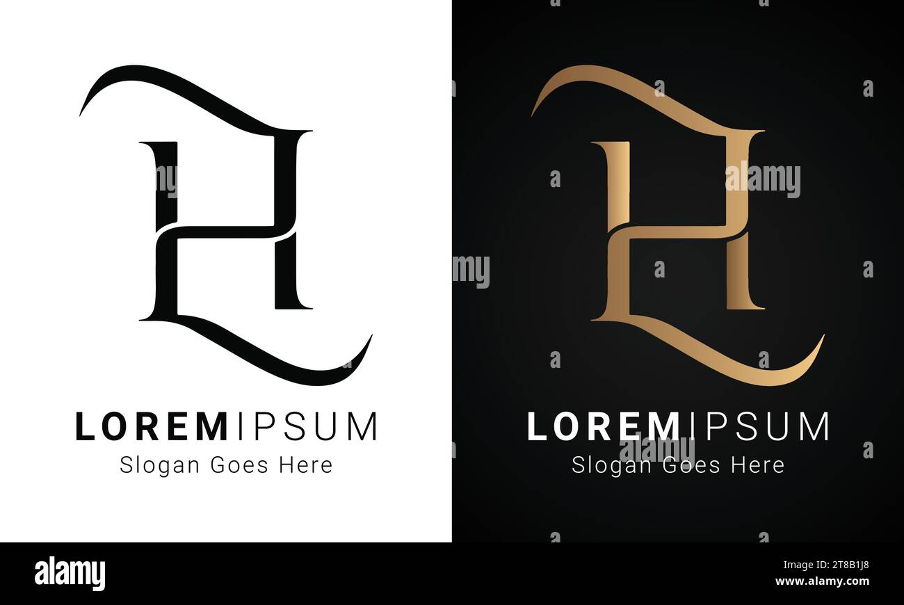 Luxury Initial HL or LH Monogram Text Letter Logo Design Stock Vector