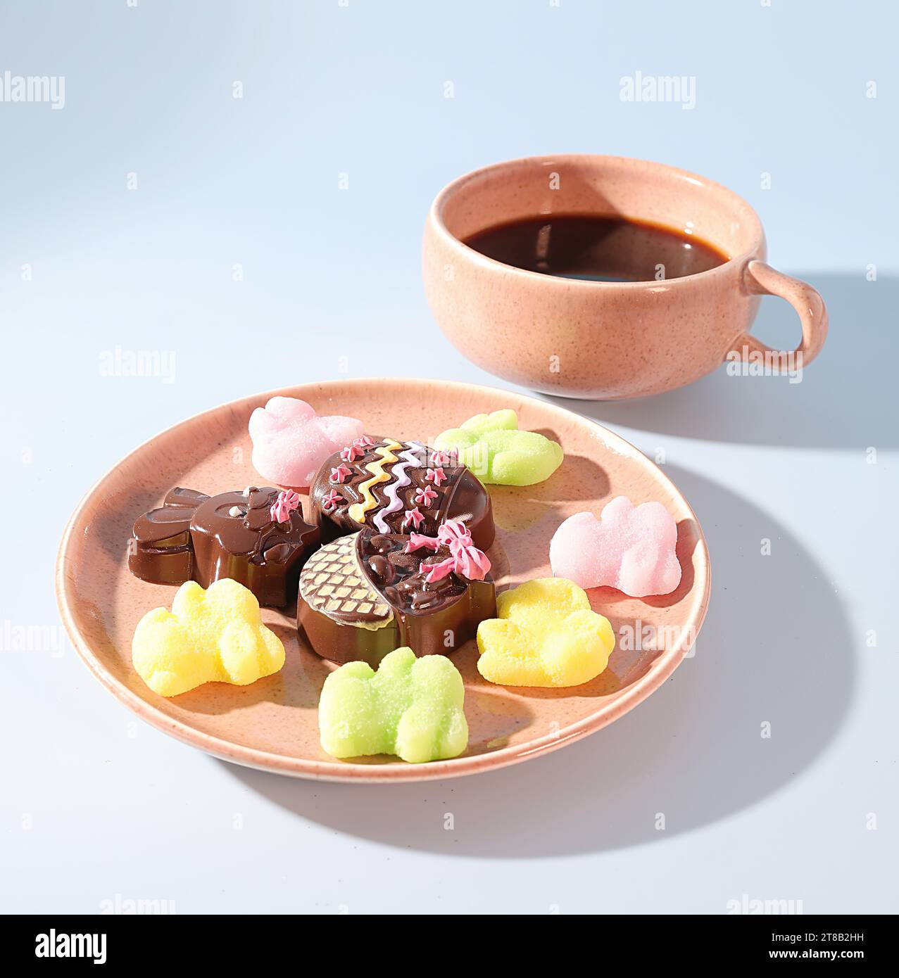 A Pink Cup of Coffee, A Festive Saucer of Pink and Yellow Easter Bunny ...