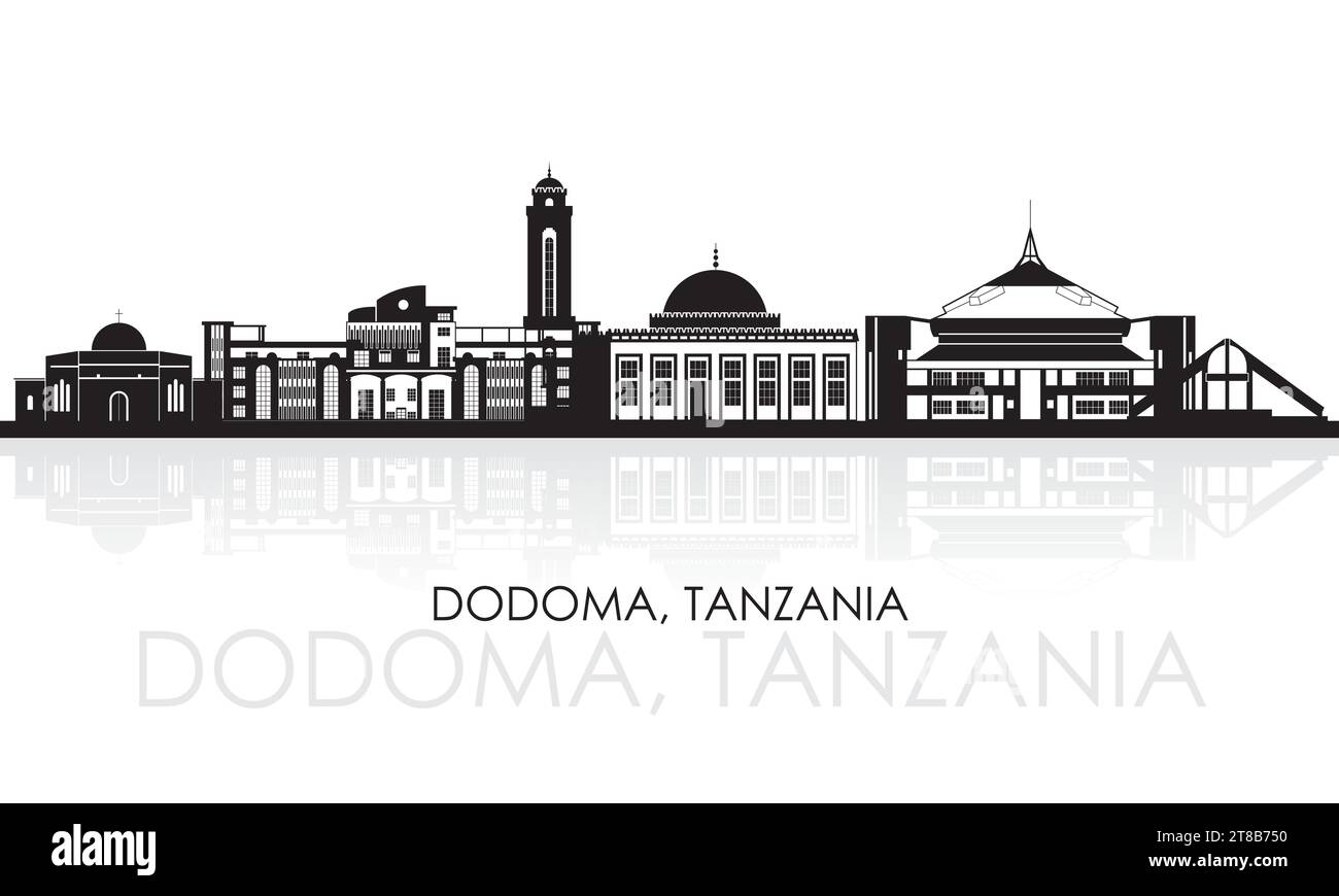 Silhouette Skyline panorama of city of Dodoma, Tanzania - vector illustration Stock Vector