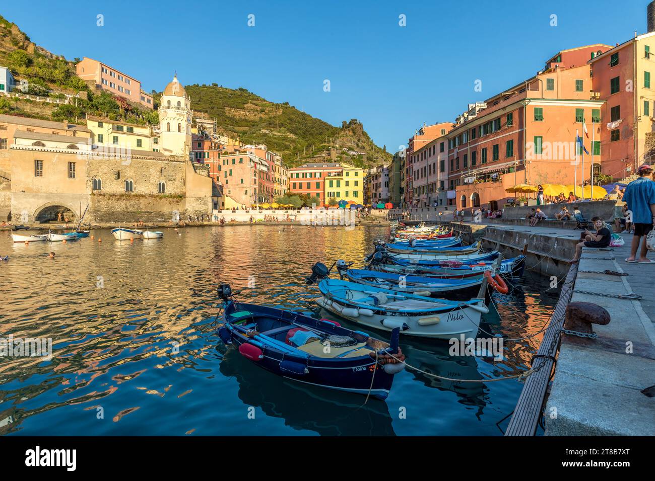 Vernazza, Italy - August 2, 2023: View on the beautiful seaside of the village of Vernazza in summer in the Cinque Terre region, Italy Stock Photo