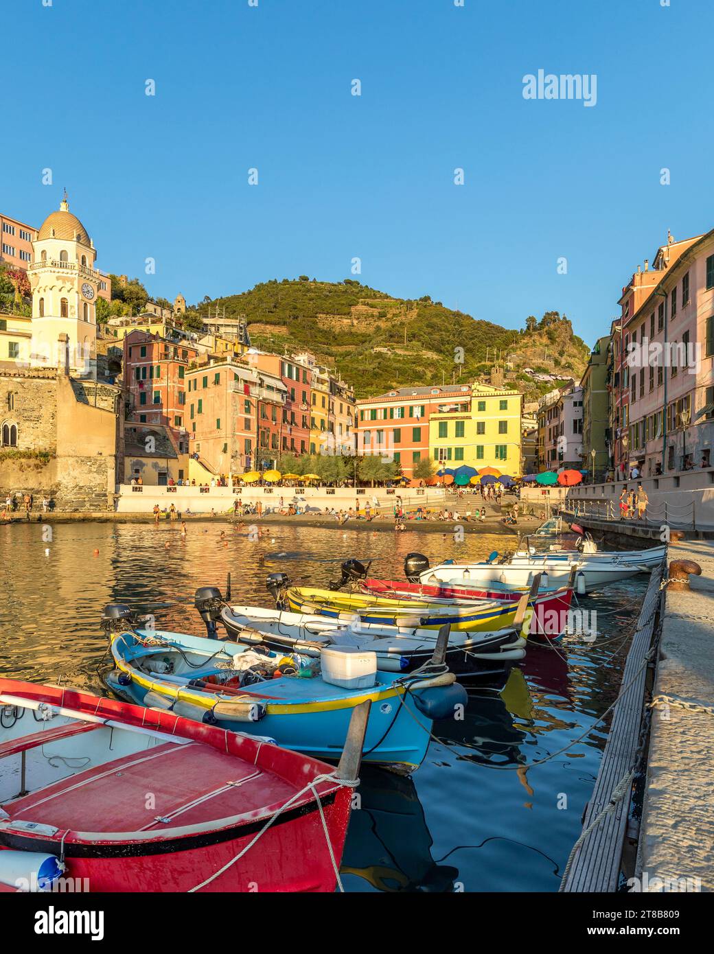 Vernazza, Italy - August 2, 2023: View on the beautiful seaside of the village of Vernazza in summer in the Cinque Terre region, Italy Stock Photo