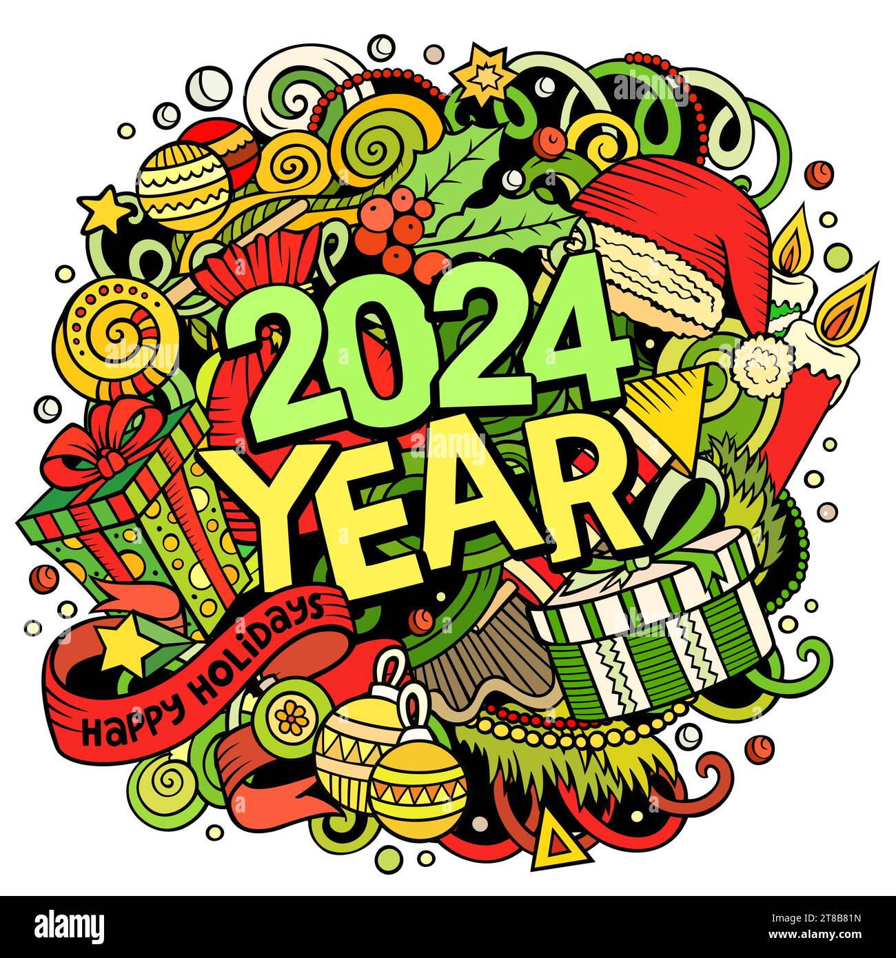 2024 Doodles Illustration New Year Objects And Elements Poster Stock   2024 Doodles Illustration New Year Objects And Elements Poster 2T8B81N 