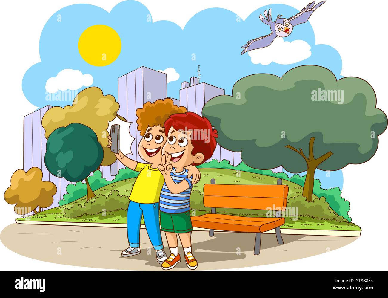 cute little boys  take selfie together Stock Vector