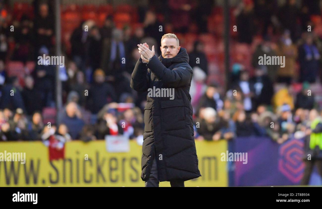 Crawley UK 19th November 2023 - Arsenal manager Jonas Eidevall during the Barclays  Women's Super League football match between Brighton & Hove Albion and Arsenal at The Broadfield Stadium in Crawley  : Credit Simon Dack /TPI/ Alamy Live News Stock Photo