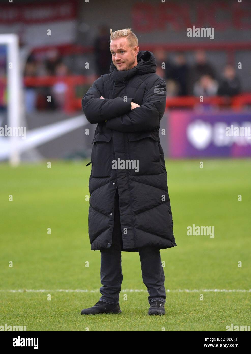 Crawley UK 19th November 2023 - Arsenal manager Jonas Eidevall during  the Barclays  Women's Super League football match between Brighton & Hove Albion and Arsenal at The Broadfield Stadium in Crawley  : Credit Simon Dack /TPI/ Alamy Live News Stock Photo