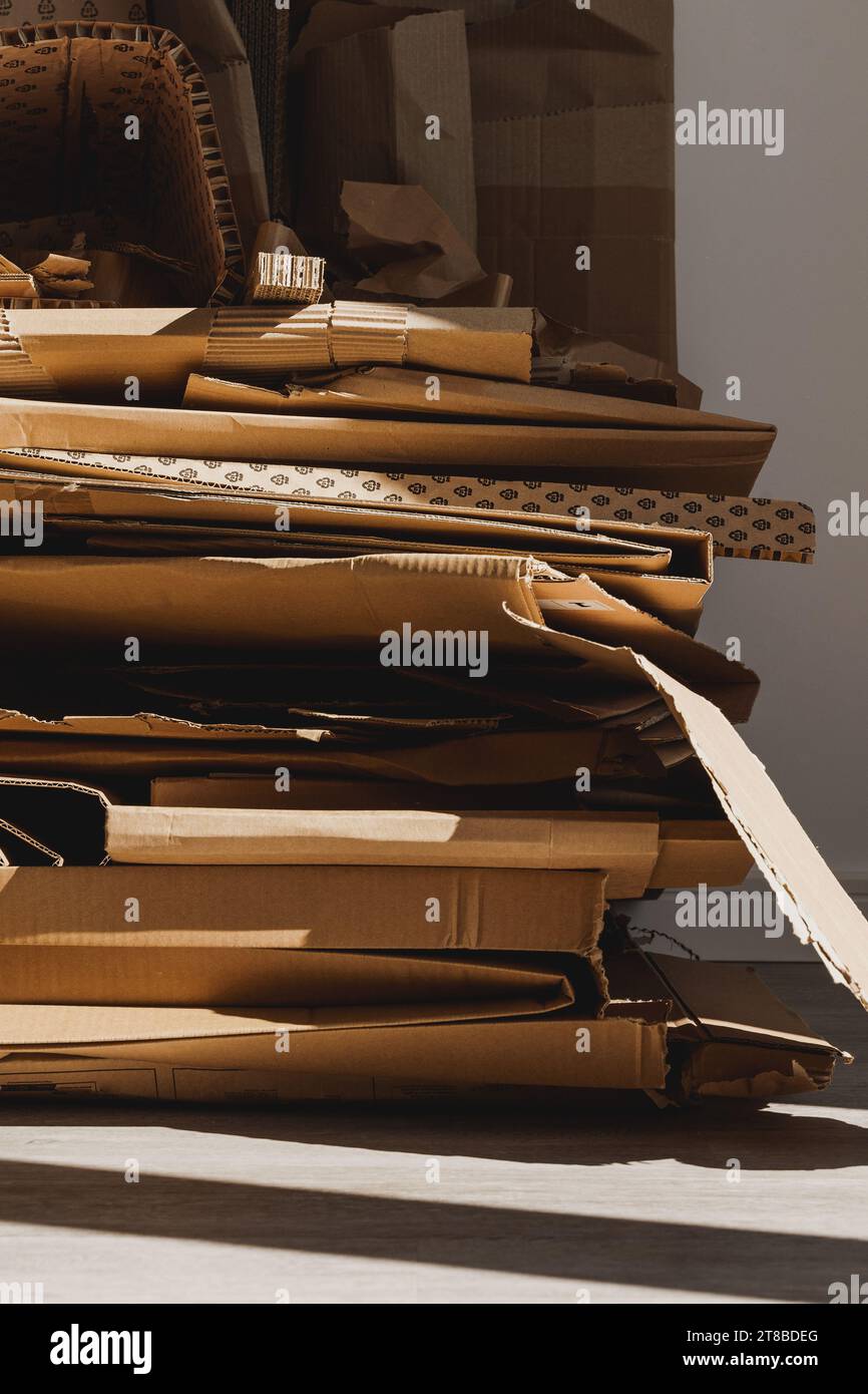 Stack of Cardboard Waste in sunlight. Concepts of Paper Recycling and ...