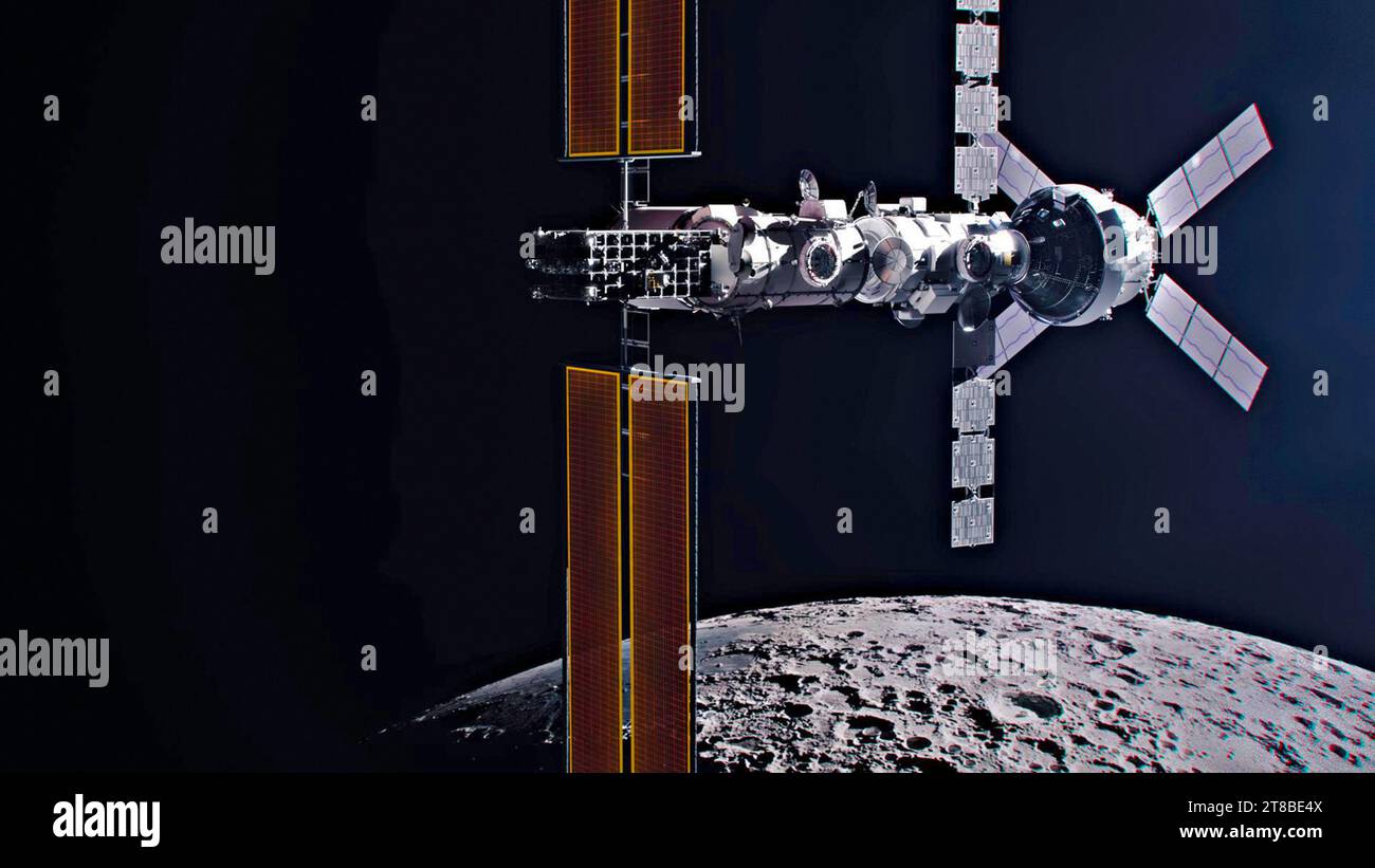 Artist's impression of Gateway - the proposed NASA lunar orbital space station - which would be part of the Artemis IV mission - Image: Geopix/NASA Stock Photo