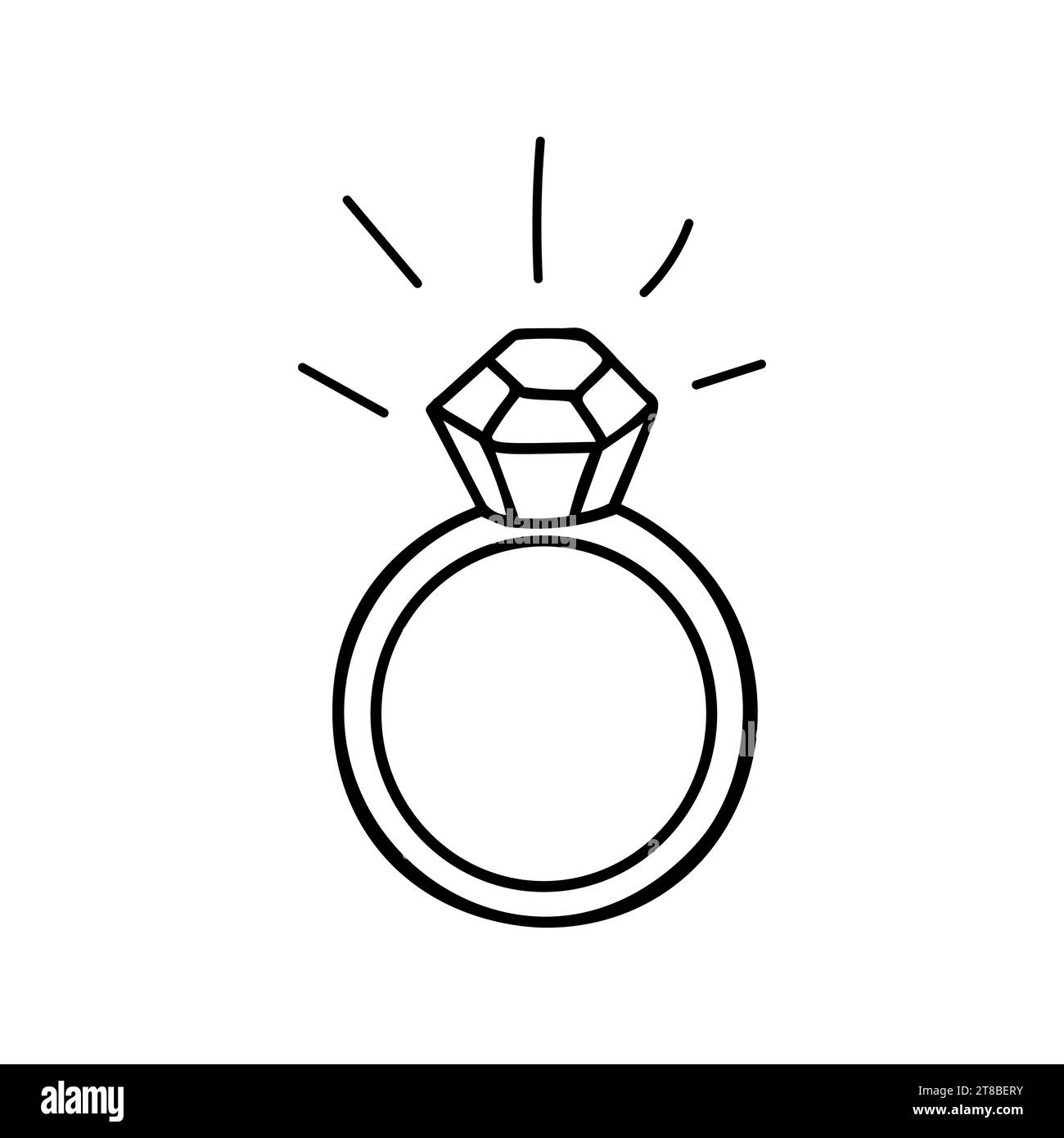 Vector doodle drawing of a ring with a stone and glitter from it Stock Vector