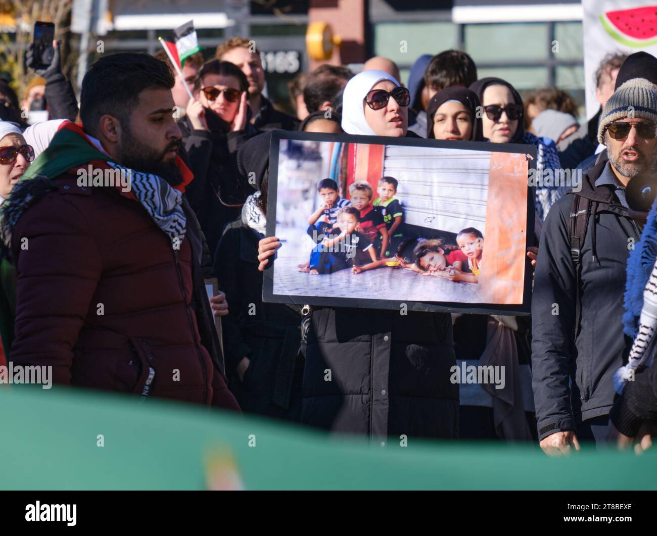Halifax, Nova Scotia, Canada. November 19th, 2023. Hundreds gather at Ceasefire now in Palestine rally, demanding immediate actions to end the crisis. The rally was held in front of the Westin Hotel where the Halifax International Security Forum is being held. Credit: meanderingemu/Alamy Live News Stock Photo