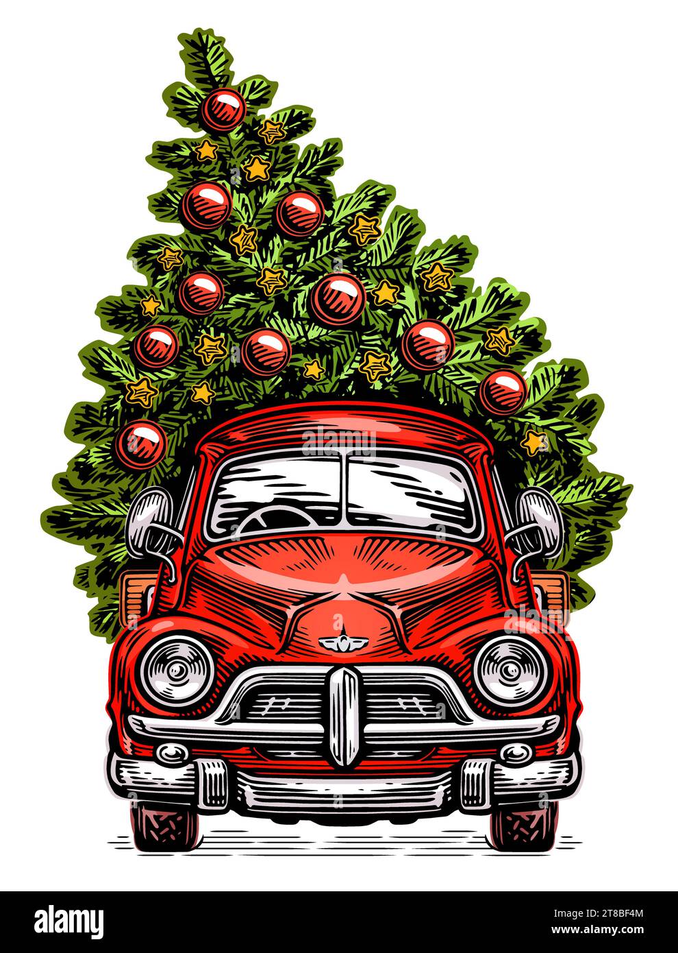 Watercolor Vintage Classic Red Truck With Christmas Trees T-Shirt Watercolor Vintage Classic Red Truck With Christmas Trees T-Shirt