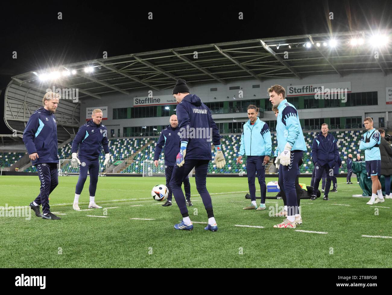 National Football Stadium at Windsor Park, Belfast, Northern Ireland, UK. 19th Nov 2023. The Denmark squad train ahead of tomorrow evening's football match against Northern Ireland in their final Euro 2024 qualifier. Credit: David Hunter/Alamy Live News. Stock Photo