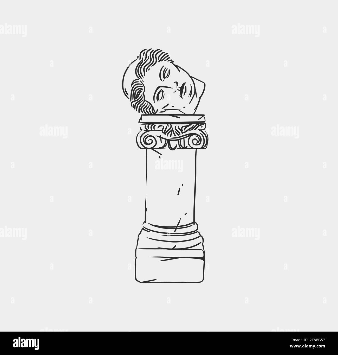 Hand drawn vector abstract outline,graphic,line greek ancient sculpture statue line art modern drawing set.Antique classic column in trendy bohemian Stock Vector